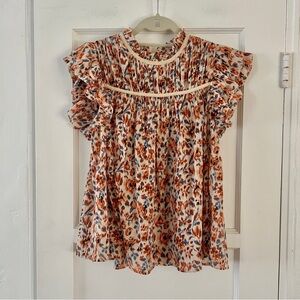 Ulla Johnson Etta Short Sleeve Top Blouse Size 6 Small in Pearl Flutter Sleeve